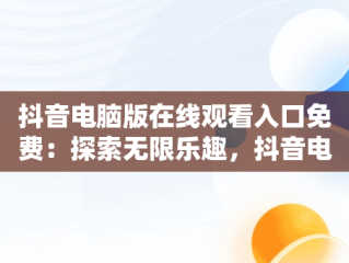 抖音电脑版在线观看入口免费：探索无限乐趣，抖音电脑版在线观看入口免费下载 