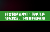 抖音视频去水印：简单几步轻松搞定，下载的抖音视频怎么去除水印 