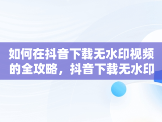 如何在抖音下载无水印视频的全攻略，抖音下载无水印视频设置 