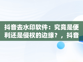 抖音去水印软件：究竟是便利还是侵权的边缘？，抖音去水印软件app 