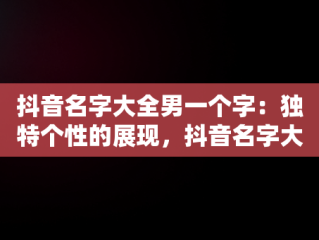 抖音名字大全男一个字：独特个性的展现，抖音名字大全男一个字霸气 