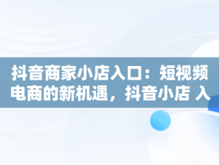 抖音商家小店入口：短视频电商的新机遇，抖音小店 入口 