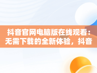 抖音官网电脑版在线观看：无需下载的全新体验，抖音网站电脑版 