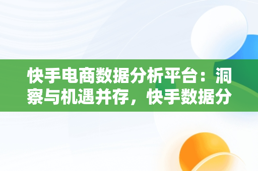 快手电商数据分析平台：洞察与机遇并存，快手数据分析用什么软件 