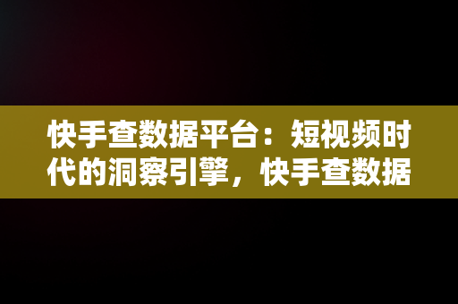 快手查数据平台：短视频时代的洞察引擎，快手查数据平台是什么 