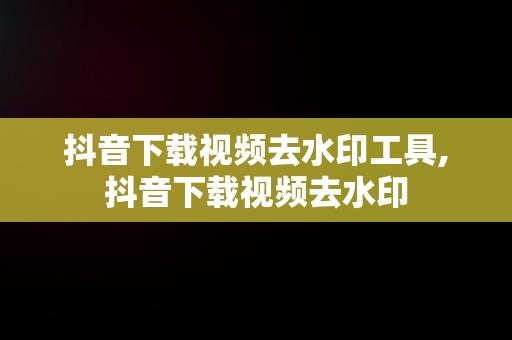 抖音下载视频去水印工具,抖音下载视频去水印