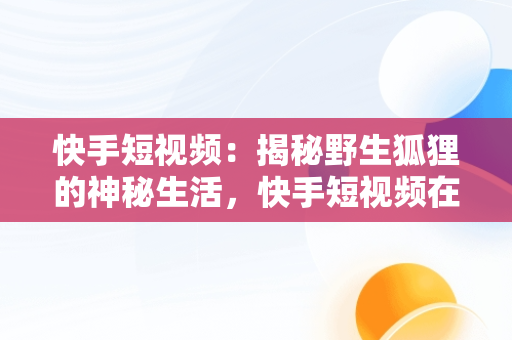 快手短视频：揭秘野生狐狸的神秘生活，快手短视频在线观看野生狐狸的视频 