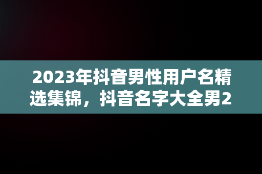 2023年抖音男性用户名精选集锦，抖音名字大全男2024龙年取名 