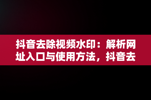 抖音去除视频水印：解析网址入口与使用方法，抖音去去水印解析 