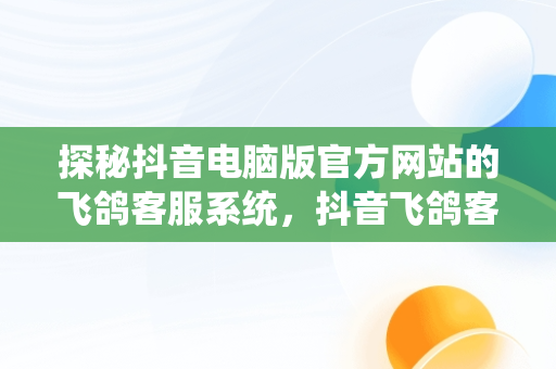 探秘抖音电脑版官方网站的飞鸽客服系统，抖音飞鸽客户端 