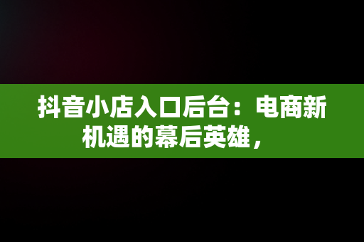 抖音小店入口后台：电商新机遇的幕后英雄， 